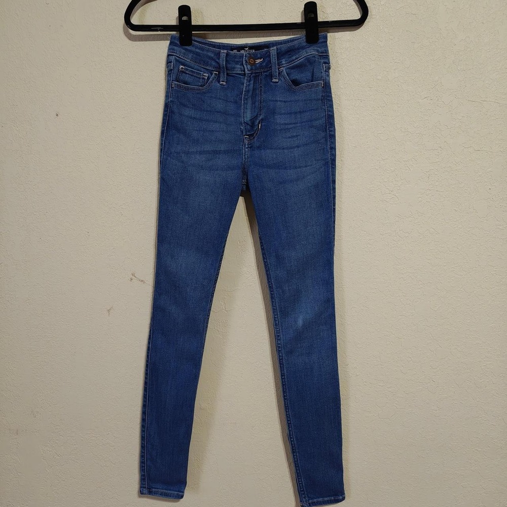 Hollister High Rise Super Skinny Blue Jeans Womens 23x28 00R Soft Stretch Denim